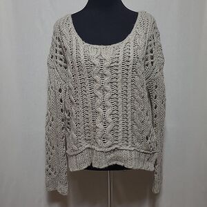 Free People Chunky Knit Cropped Sweater Size Small Open Knit Sleeves Beige